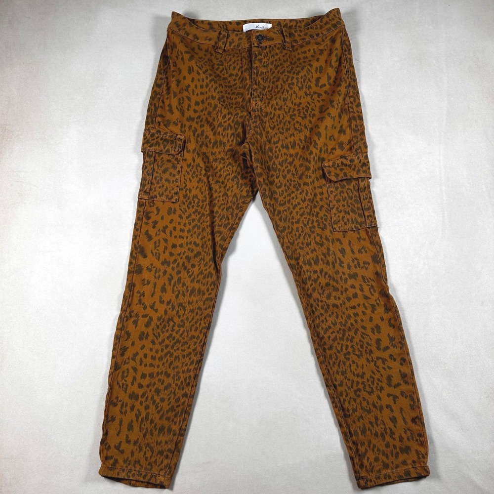 KanCan Leopard Print Cargo Pants Womens 13/30 Brown Slim Utility KC6336BW